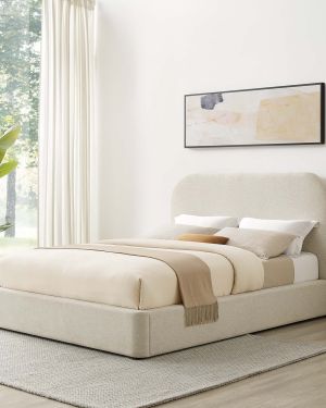 Upholstered Fabric Curved King Platform Bed