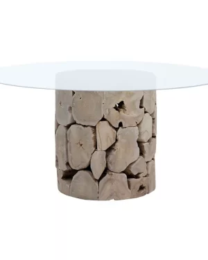 Glass and Teak Wood Dining Table