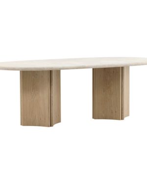 Cream Wash Oak Wood and Marble Dining Table