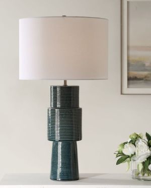 Ridged Green Table Lamp