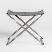 Aged Obsidian Leather Scissor Ottoman