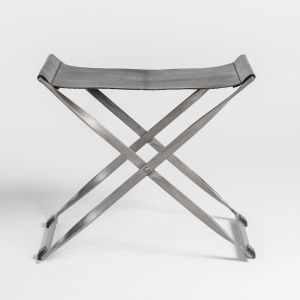 Aged Obsidian Leather Scissor Ottoman