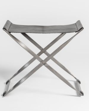 Aged Obsidian Leather Scissor Ottoman