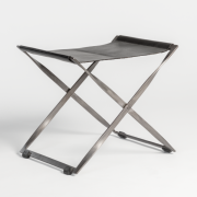 Aged Obsidian Leather Scissor Ottoman