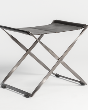 Aged Obsidian Leather Scissor Ottoman