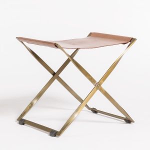 Tanned leather & Umber Scissor Ottoman