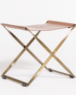 Tanned leather & Umber Scissor Ottoman