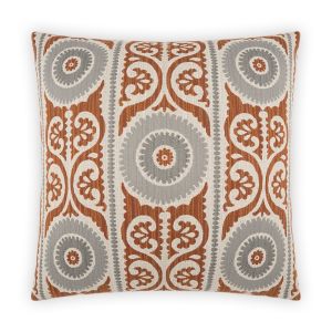 Paisley-Style Orange and Grey Pillow