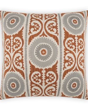 Paisley-Style Orange and Grey Pillow